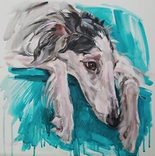 Оригинальная картина акрилом на холсте Портрет белой собаки  16х16"/40х40