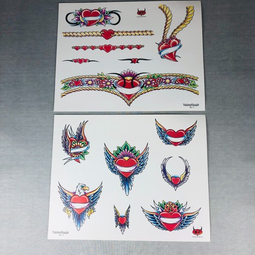 Tattoo Flash Sheet Set Vintage style art 10 color with outline pairs Plus 2 more - Picture 2 of 15