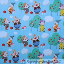 BonEful Fabric Cotton Quilt Blue Snow White Seven 7 Dwarfs Disney NEW MI SCRAP