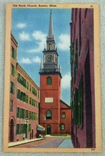 Old North Church Boston Massachusetts Street View Mass Vintage Postcard Linen