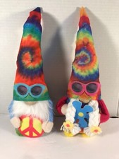 Pair of Hippie Gnomes Peace  Love Tie-Dye Decorations,Groovy Plush Gnome