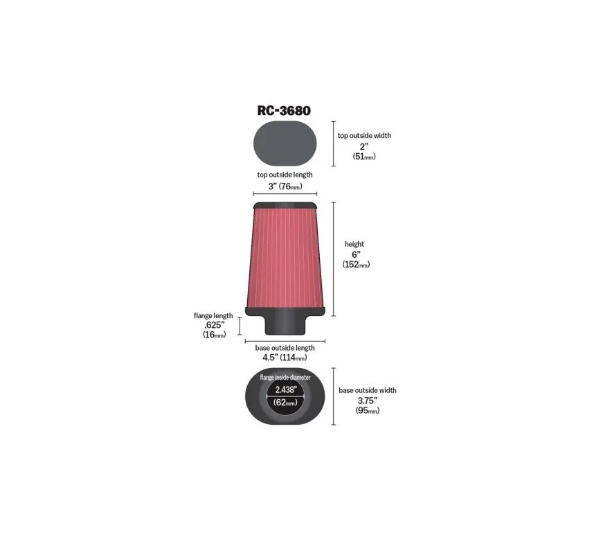 K&N Universal Clamp-ON Round Tapered Air Filter Inlet 2.125in (54mm) RC-2340 - Image 2 of 2