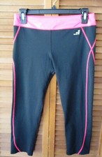 BCG CAPRIS Dancewear Workout Black  Pink Top Stitching Wide Elastic Waistband G