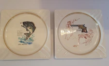 Lot of 2 Vtg Ashtrays Large Mouth Bass & Lady's Killer Remington 7x7  Salem