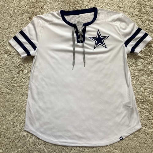 Fanatics Dallas Cowboys Shirt Womens Large White NFL Lace Up Short Sleeve