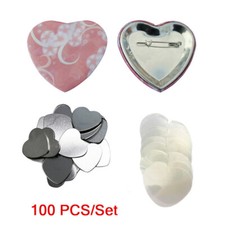 Heart Shaped Metal Pin Badge Button Parts Supplies for Pro Maker 100Sets/Pack