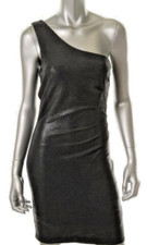 Laundry ~Black Embossed Jersey Ruched One Shoulder Sheath Party Dress 4 NEW $245