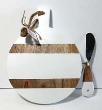 Mudpie Circle Wood Mini Board & Knife Set Whi...