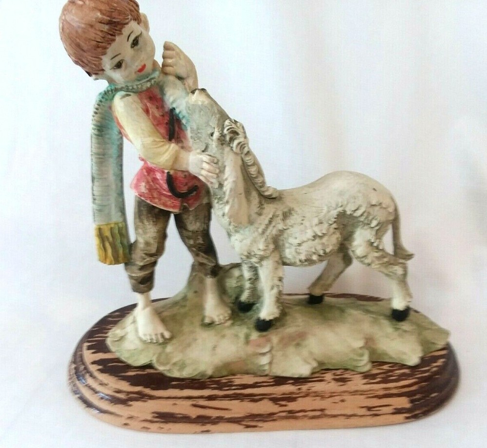 Shepherd Child Nativity Figurine with Sheep and Scarf Made in Italy Vintage