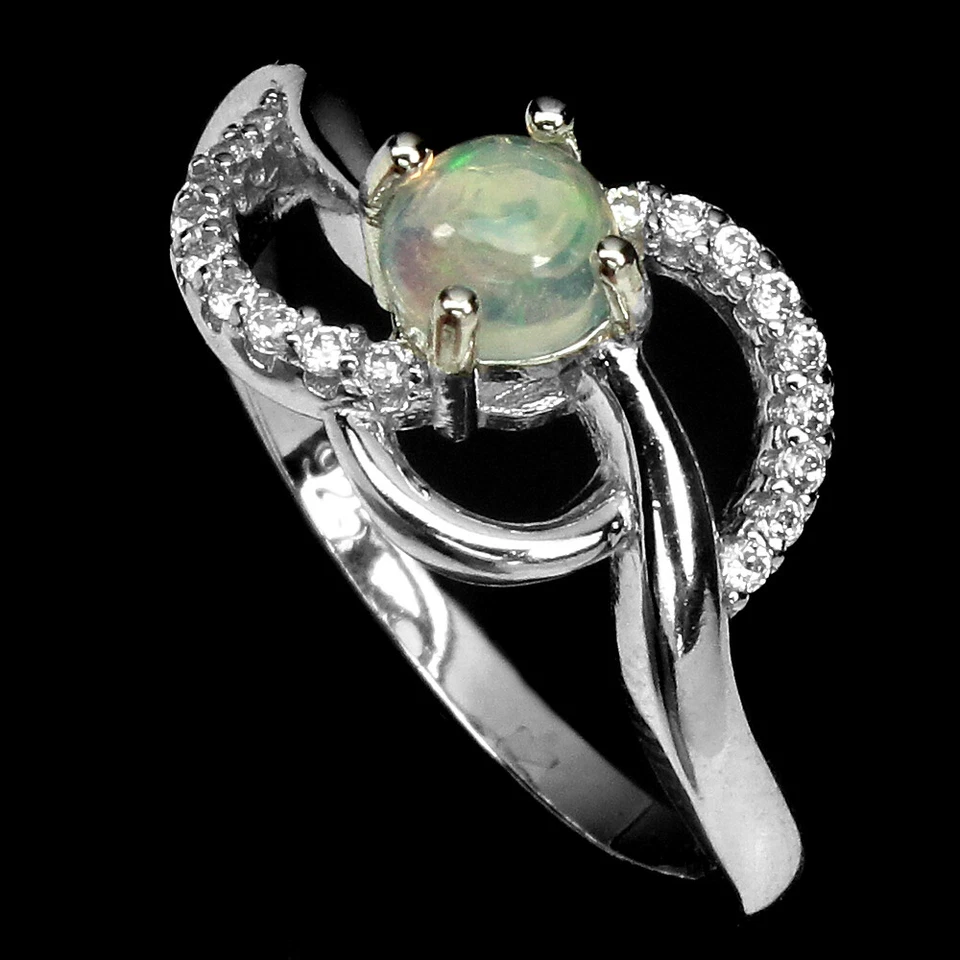 925 Argento Sterling Anello Pendente Orecchini In Opale Fuoco Simulato Cz - Immagine 3 di 4