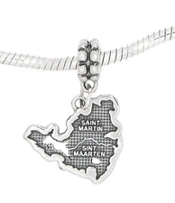 Sterling Silver St. Martin Sint Maarten Map Travel Dangle Bead Charm