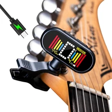 Rechargeable Clip-On Tuner for Guitar Bass Ukulele with Chromatic Mode