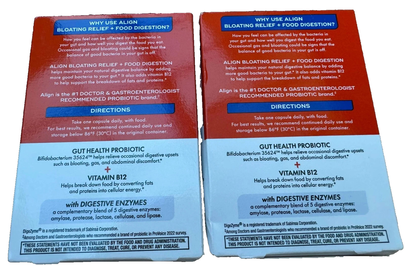 LOT OF 2 Align Probiotic Bloating Relief + Food Digestion 28 Caps EXP2026+ NEW