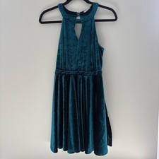 Altar'd State Crushed Velvet Size Large Velour Blue Mini Dress Halter Keyhole