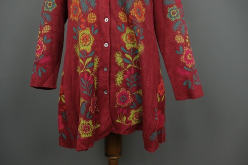 GUDRUN SJODEN Multi Floral Linen Long Sleeve Button Front Cardigan Sweater Sz M - Picture 3 of 12
