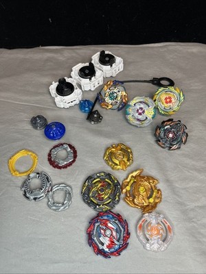 Assorted Large Lot of Beyblade Bey Blades Launchers & Parts Metal & Plastic