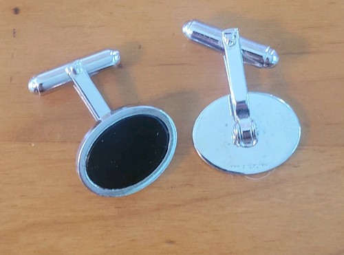 Vtg WEH Hayward Sterling Silver Black Onyx Oval Cufflinks Mid Century
