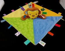 Taggies Monkey Plush Yellow, Green, Blue Baby Security Blanket Lovey Ribbons