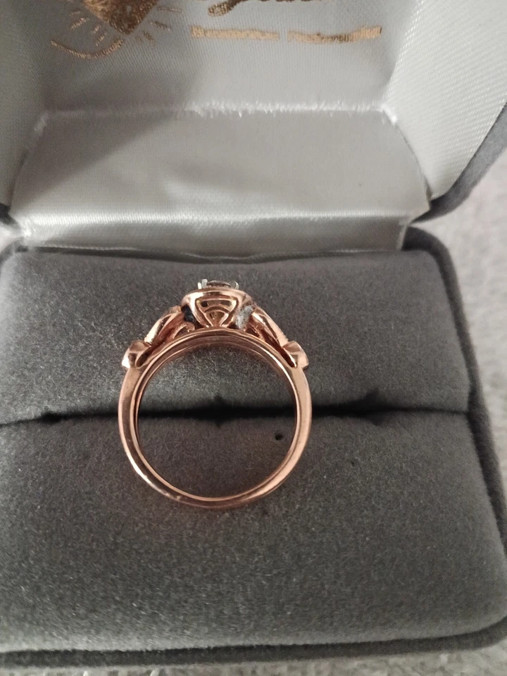 14K Rose Gold Diamond Coral Ring 1960 .60 Carat Size 6.5 - Image 3 of 4