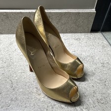 Christian Louboutin Gold Leather Peep Toe Sti...