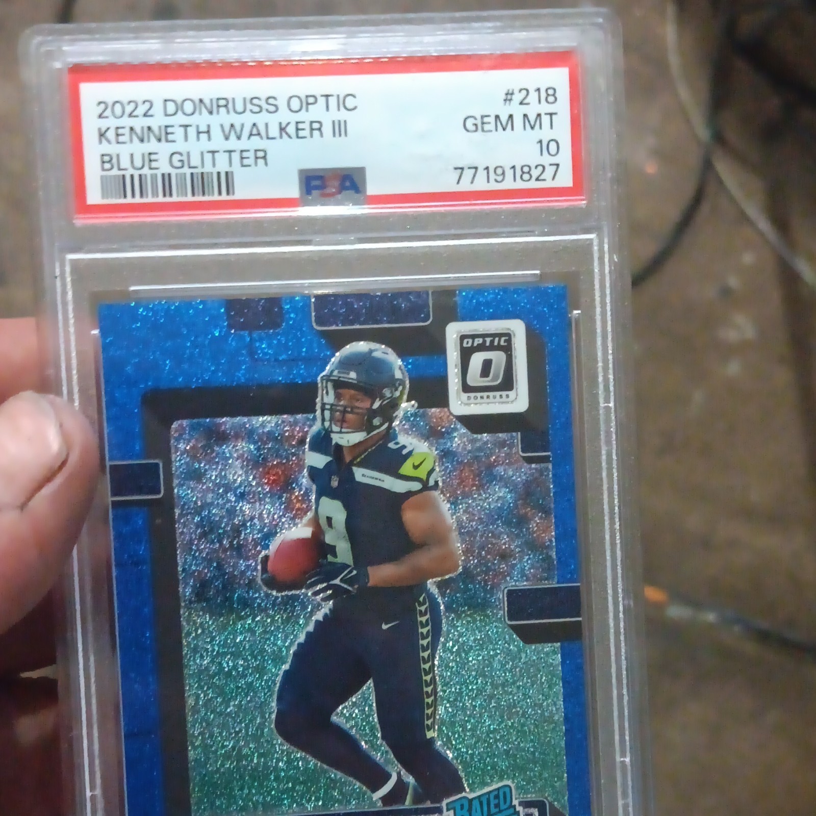 Kenneth Walker III Panini Donruss Optic #218 Blue Glitter