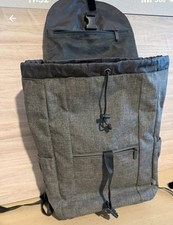 Gray Solid Backpack Drawstring Top, Buckle Zip Front Pocket, Adjustable Strap
