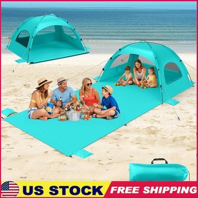Extra Large Beach Tent Waterproof UPF 50 Portable Canopy W/ Extended Mat New