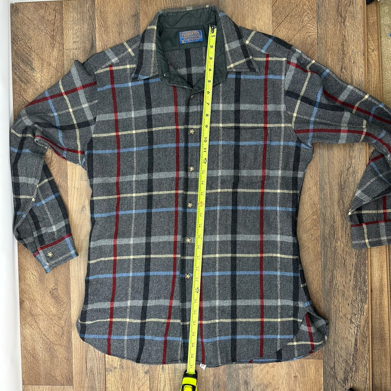 Pendleton Mens Large Gray Plaid Wool Button Down … - image 14