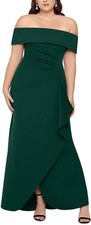 Xscape Plus Size Long Scuba Off-The-Shoulder Dress Hunter 20W