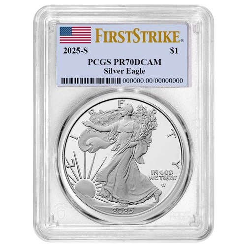 2025-S $1 1-oz Proof American Silver Eagle PCGS PR70DCAM FS Flag Label