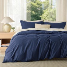 Bedsure Duvet Cover Queen Size - Soft Double Brushed 3 pc, Navy Blue, Zip close