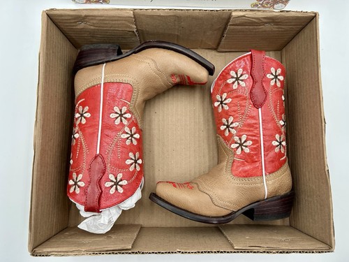 Kids Cowboy Boots Genuine Leather Western Floral NEW Girls Size 10 Snip Toe - Picture 2 of 16