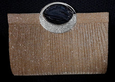 New  Elegant Gold Glitter, Pleated Evening Bag with or without Chain. Glamorous