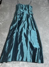 Vintage Night Way Collections Maxi Dress Womens 10 Teal Green Spaghetti Strap