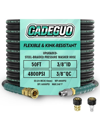 #ad 3 8quot; 4800PSI Pressure Washer Hose 50FT with 360° Swivel Quick Connect Flexib... $87.91