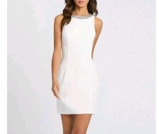 Mac Duggal Size 0 Style 49280 White Bejeweled  Bodycon Mini Dress Msrp $278