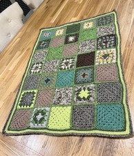 Handmade Earthy Tones Granny Square Throw Blanket – Cozy Patchwork Crochet Decor