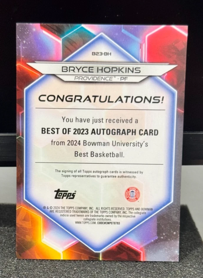 BRYCE HOPKINS #/125 RC AUTO! 2023-24 Bowman's Best U Refractor ST JOHNS SP RC - Image 2 of 2