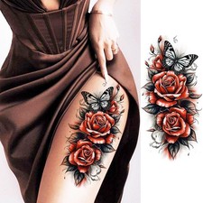 27 Sheet 3D Rose Butterfly Temporary Tattoos Women Thigh Leg Arm Waterproof