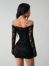 Lace Off-Shoulder Long Sleeve Dress