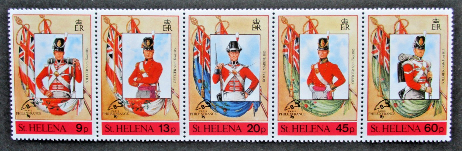 Juegos de uniformes militares St Helena 1989, One Opt Philex Francia 89 UM.