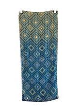Vintage Square Geometric Print Scarf Blue Green Yellow 13.5 x64 Metallic Satin