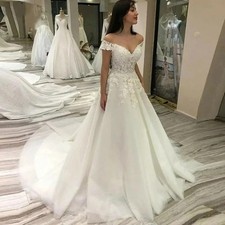 Off Shoulder Wedding Dresses Sleeveless Lace Appliuqes Beading Tulle Bride Gowns