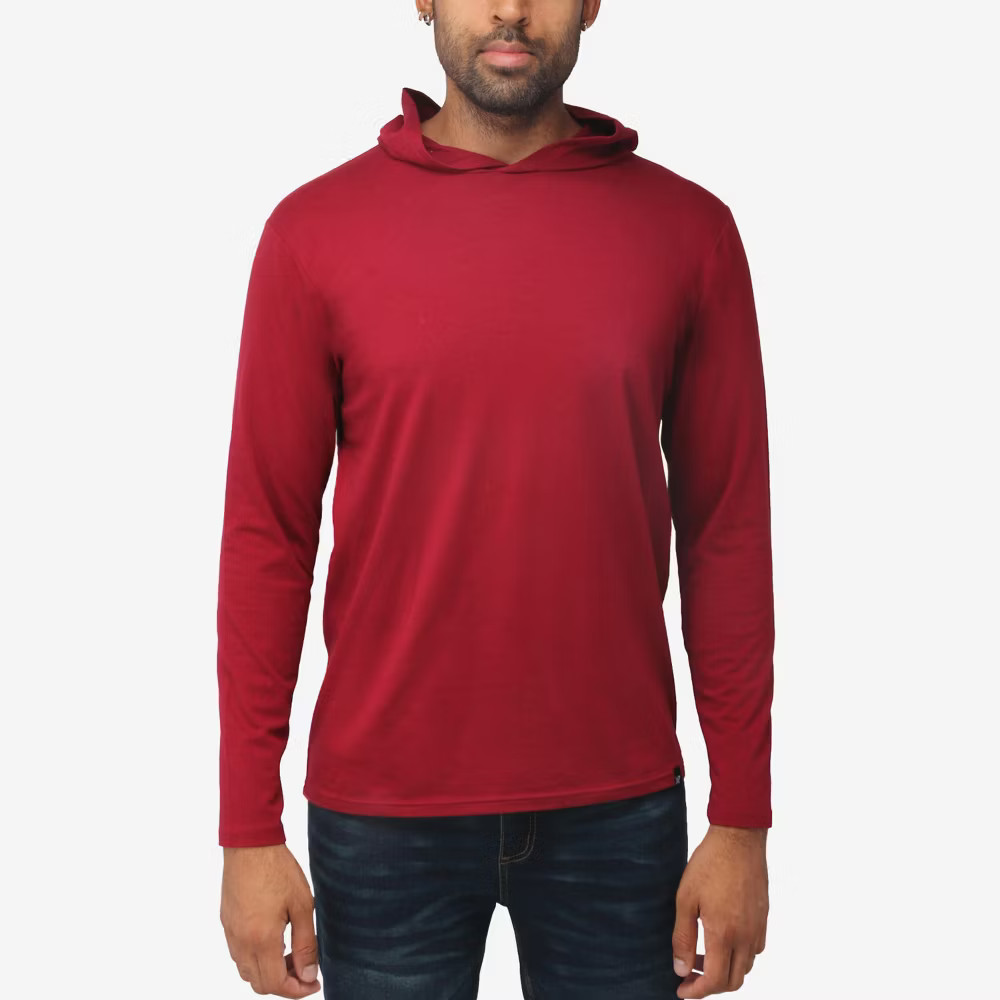 X RAY Mens Crewneck - Hooded Long Sleeve T-Shirt in BURGUNDY Size 4390₽