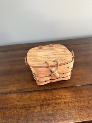 Longaberger 1990 Small Purse Basket With Hinged Lid Swing Handle 5x5x3 Kiddie