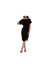 KENSIE DRESSES Womens Black Belted Studded Lined Short Sleeve Sheath Dress S