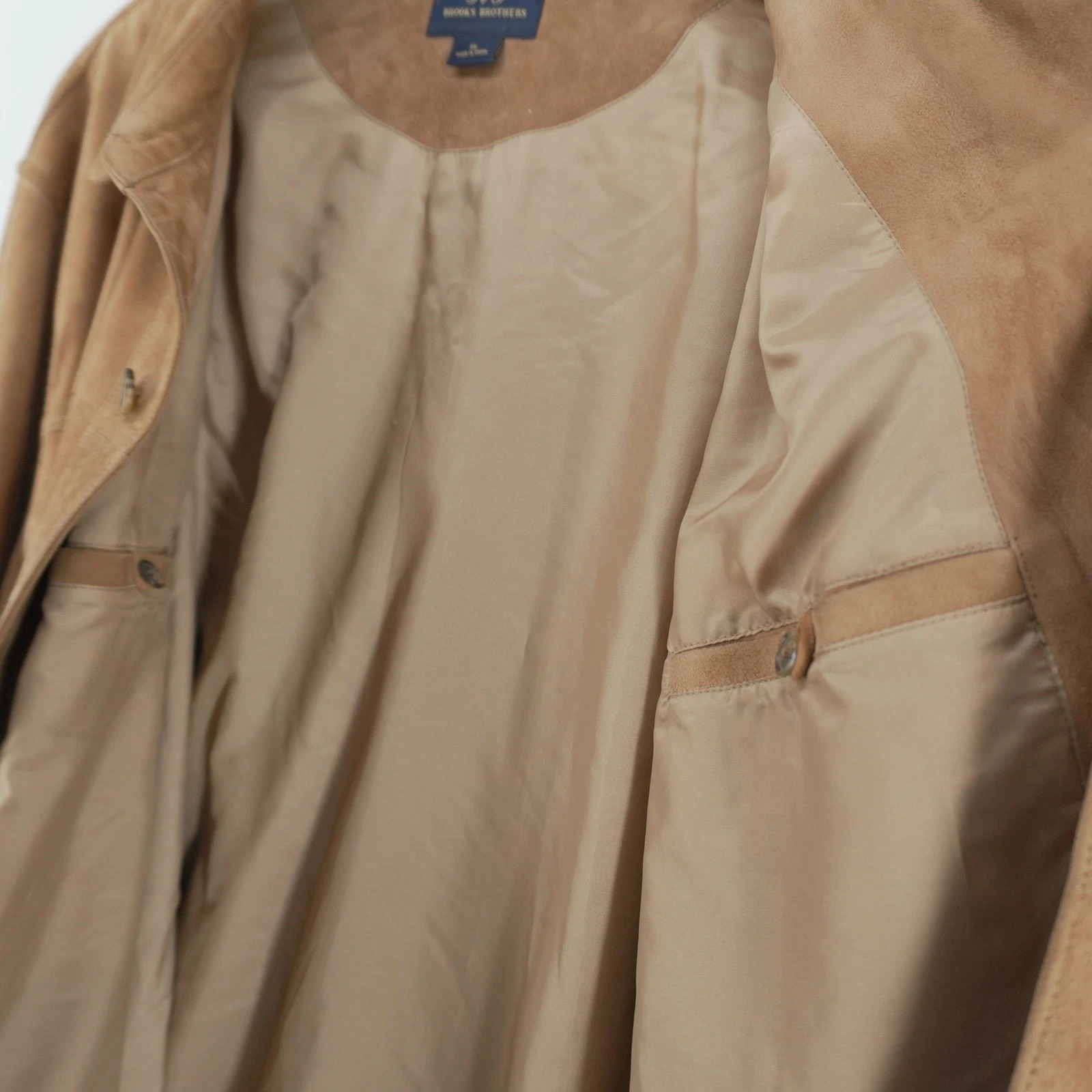 Brooks Brothers 346 Suede Jacket Mens XL Tan Genuine Leather Button Front Coat image 13