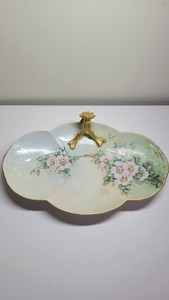 William Guerin Limoges Split Handle Tray Hand Painted Flowers