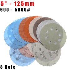 5" - 125mm Wet And Dry Sanding Discs Sandpaper Pads Grit 600 - 5000 8 Hole