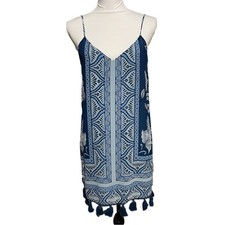 Show Me Your Mumu Throw and Go Tassel Boho Mini Dress Women’s Size Small Blue